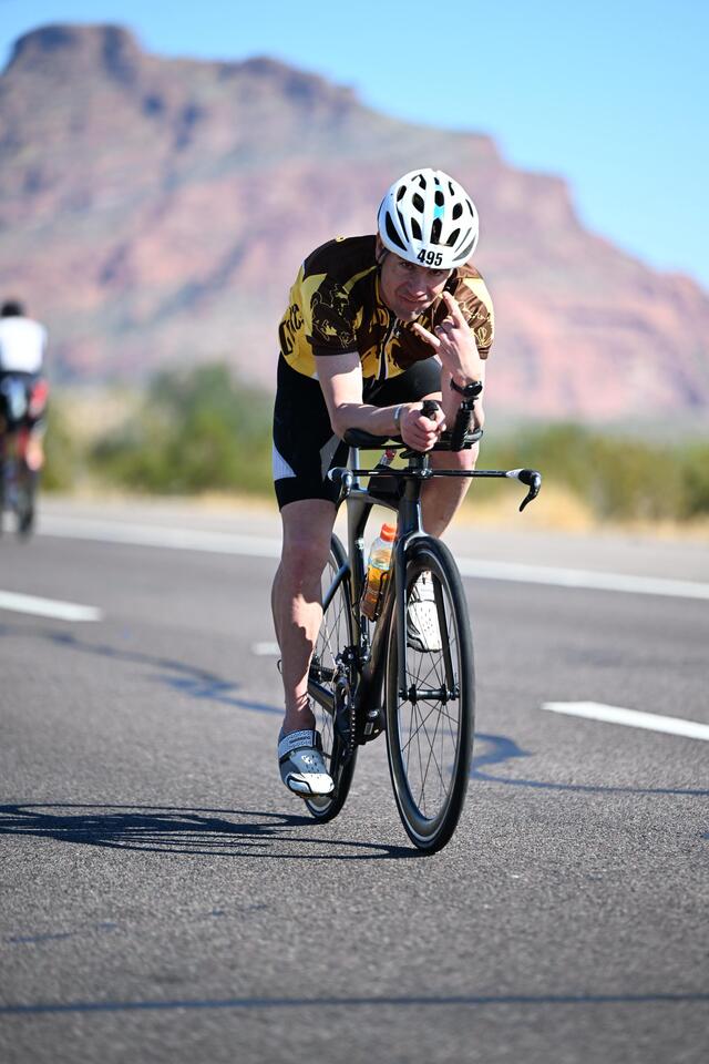 Dan in bike portion of 2022 Arizona Iron Man
